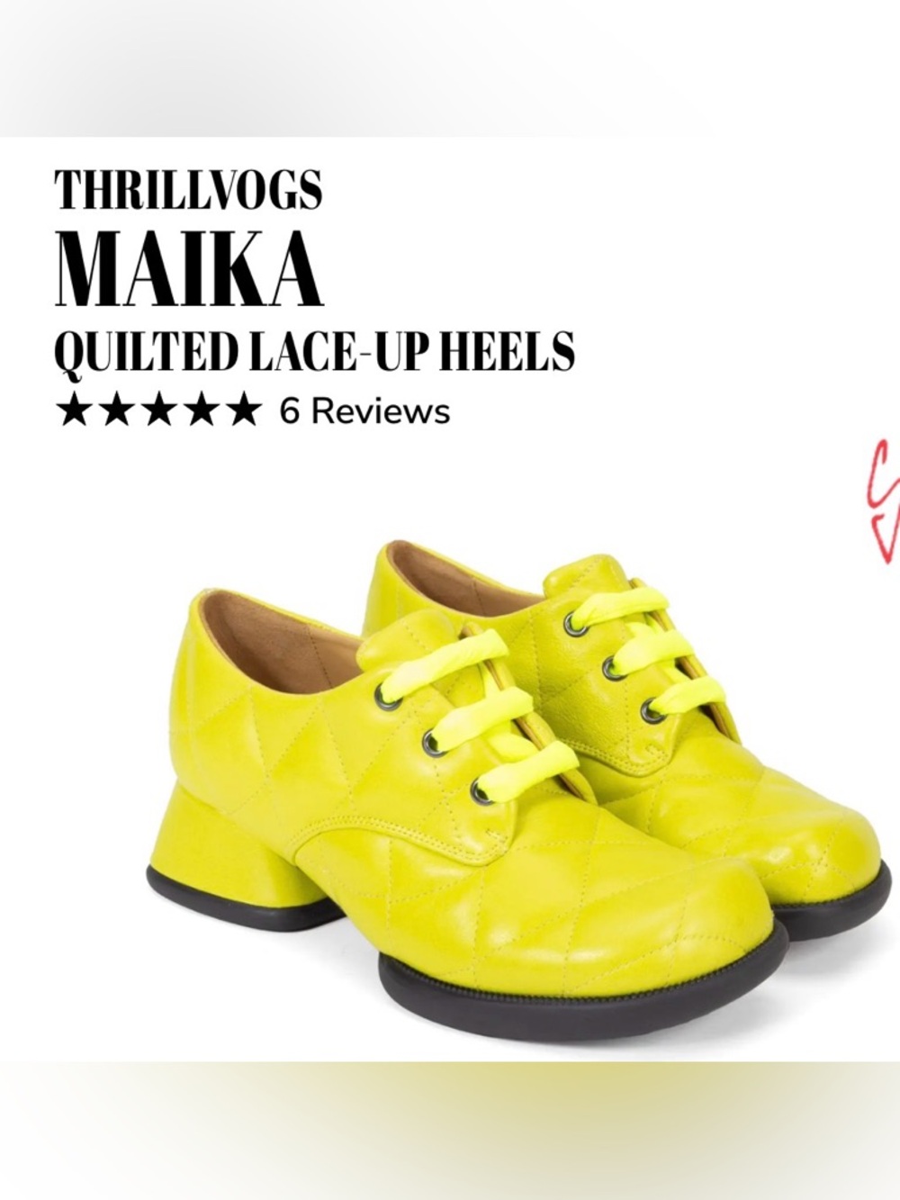Fluevog NEW IN BOX Thrillvogs Maika neon yellow lace-up quilted shoe - 7.5/8